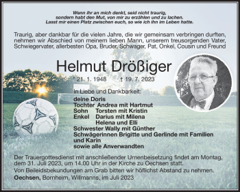 Traueranzeige von Helmut Drößiger von Südthüringer Presse