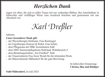 Traueranzeige von Karl Dreßler von Südthüringer Presse