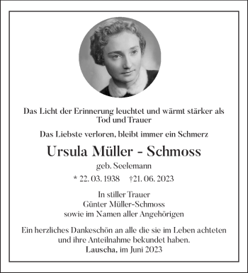 Traueranzeige von Ursula Müller-Schmoss von Südthüringer Presse