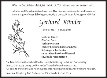 Traueranzeige von Gerhard Kunder von Südthüringer Presse