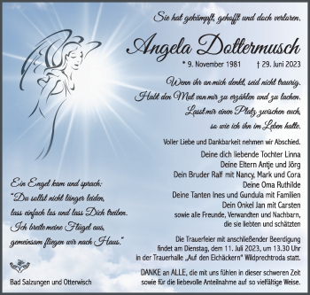 Traueranzeige von Angela Dottermusch von Südthüringer Presse