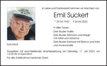 Traueranzeige von Emil Suckert von Neue Presse Coburg