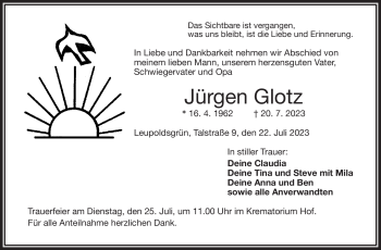 Traueranzeige von Jürgen Glotz von Frankenpost