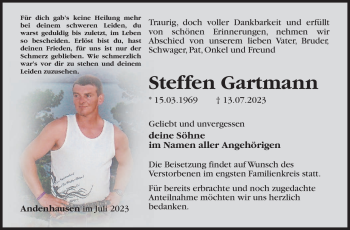 Traueranzeige von Steffen Gartmann von Südthüringer Presse