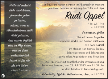 Traueranzeige von Rudi Oppel von Südthüringer Presse