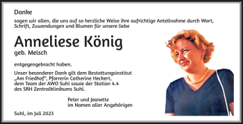 Traueranzeige von Anneliese König von Südthüringer Presse