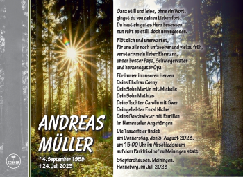 Traueranzeige von Andreas Müller von Südthüringer Presse