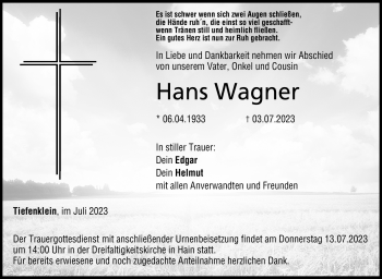 Traueranzeige von Hans Wagner von Neue Presse Coburg