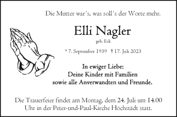Traueranzeige von Elli Nagler von Frankenpost