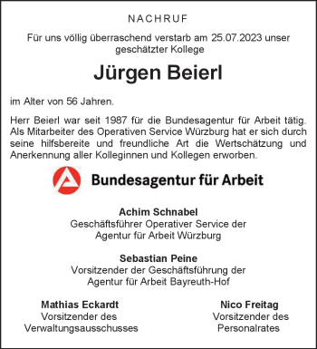 Traueranzeige von Jürgen Beierl von Frankenpost
