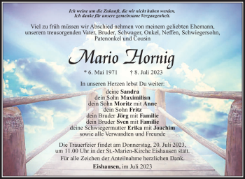 Traueranzeige von Mario Hornig von Südthüringer Presse