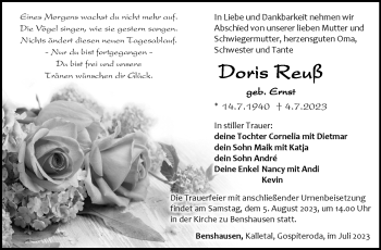 Traueranzeige von Doris Reuß von Südthüringer Presse