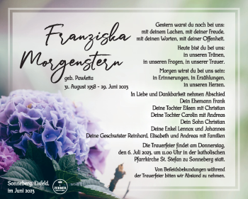 Traueranzeige von Franziska Morgenstern von Südthüringer Presse