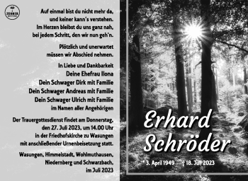 Traueranzeige von Erhard Schröder von Südthüringer Presse