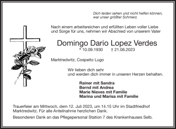 Traueranzeige von Domingo Dario Lopez Verdes von Frankenpost