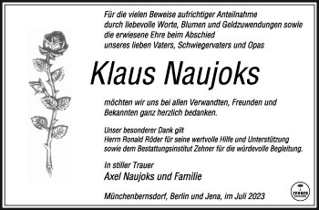 Traueranzeige von Klaus Naujocks von Südthüringer Presse