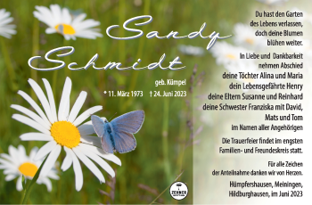 Traueranzeige von Sandy Schmidt von Südthüringer Presse
