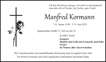 Traueranzeige von Manfred Kormann von Frankenpost