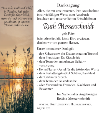 Traueranzeige von Ruth Messerschmidt von Südthüringer Presse