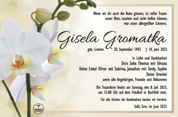 Traueranzeige von Gisela Gromatka von Südthüringer Presse