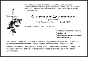Traueranzeige von Carmen Sammer von Frankenpost
