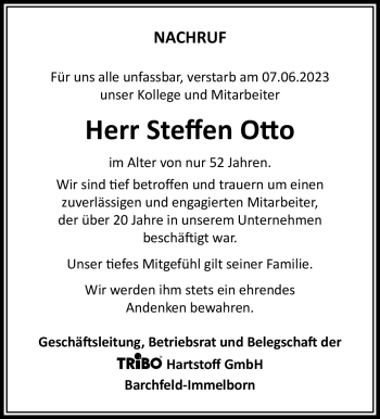 Traueranzeige von Steffen Otto von Südthüringer Presse