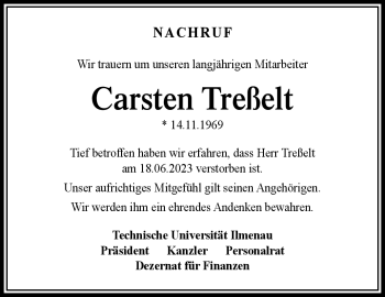 Traueranzeige von Carsten Treßelt von Südthüringer Presse