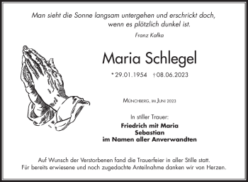 Traueranzeige von Maria Schlegel von Frankenpost