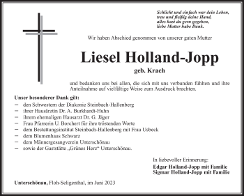 Traueranzeige von Liesel Holland-Jopp von Südthüringer Presse