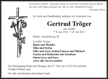 Traueranzeige von Gertrud Tröger von Frankenpost
