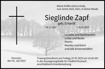 Traueranzeige von Sieglinde Zapf von Neue Presse Coburg