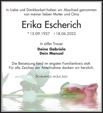Traueranzeige von Erika Escherich von Neue Presse Coburg