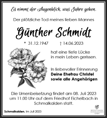 Traueranzeige von Günther Schmidt von Südthüringer Presse