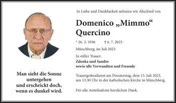 Traueranzeige von Domenico Quercino von Frankenpost