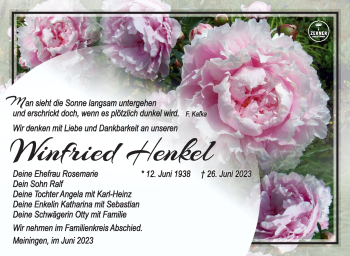 Traueranzeige von Winfried Henkel von Südthüringer Presse