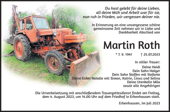 Traueranzeige von Martin Roth von Südthüringer Presse