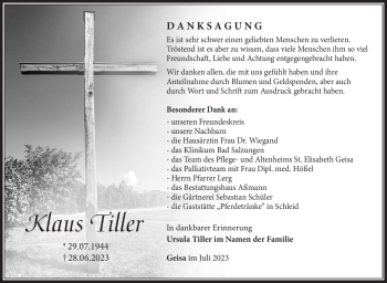 Traueranzeige von Klaus Tiller von Südthüringer Presse