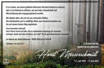 Traueranzeige von Horst Messerschmidt von Südthüringer Presse