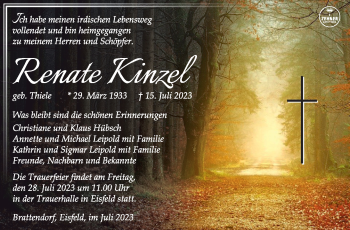 Traueranzeige von Renate Kinzel von Südthüringer Presse