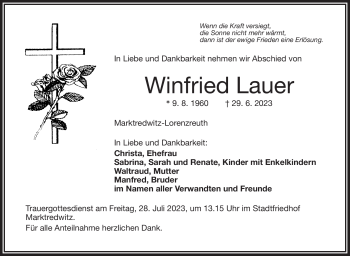 Traueranzeige von Winfried Lauer von Frankenpost