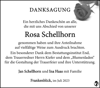 Traueranzeige von Rosa Schellhorn von Südthüringer Presse