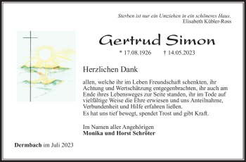 Traueranzeige von Gertrud Simon von Südthüringer Presse
