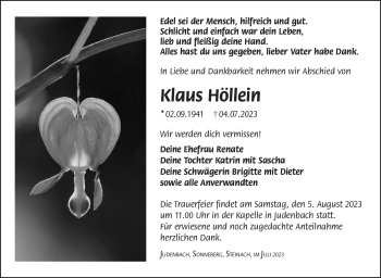 Traueranzeige von Klaus Höllein von Südthüringer Presse