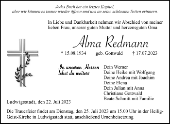 Traueranzeige von Alma Redmann von Neue Presse Coburg