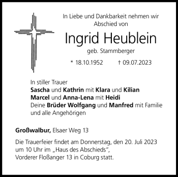 Traueranzeige von Ingrid Heublein von Neue Presse Coburg