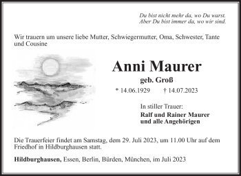 Traueranzeige von Anni Maurer von Südthüringer Presse