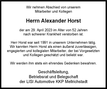 Traueranzeige von Alexander Horst von Südthüringer Presse