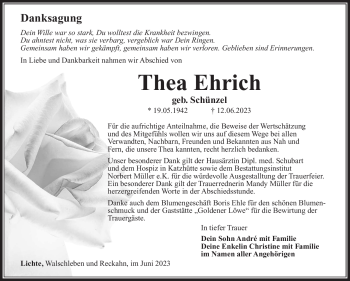 Traueranzeige von Thea Ehrich von Südthüringer Presse
