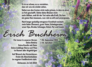 Traueranzeige von Erich Buchheim von Südthüringer Presse