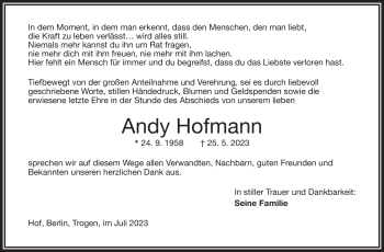 Traueranzeige von Andy Hofmann von Frankenpost